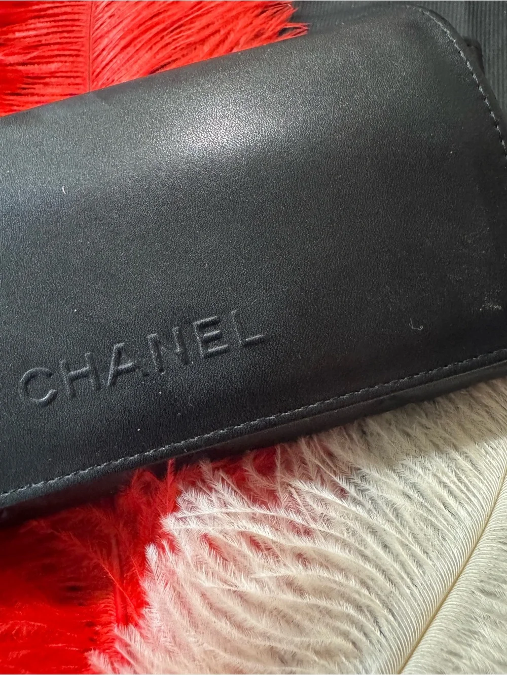 CHANEL 💯% Authentic Black iconic embossed branding velvety interior eyewear case